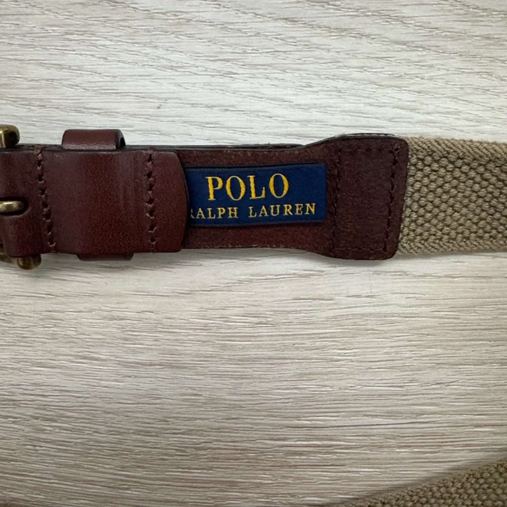 Polo Ralph Lauren Brown Leather and Tan Woven Belt.